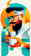 Minimalist illustration of a barista brewing coffee.