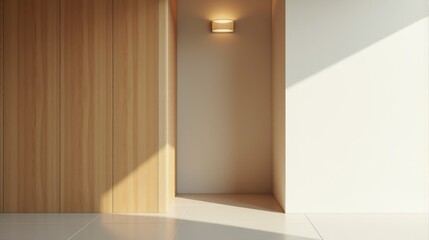 Clean Flowing Japanese Corridor Design Featuring Light Colored Floor and Soft Ambient Wall Sconce Illumination