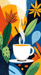 Minimalist illustration of a barista brewing coffee in a stylish design.