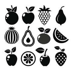 12 Simple Black and White Fruit Icons