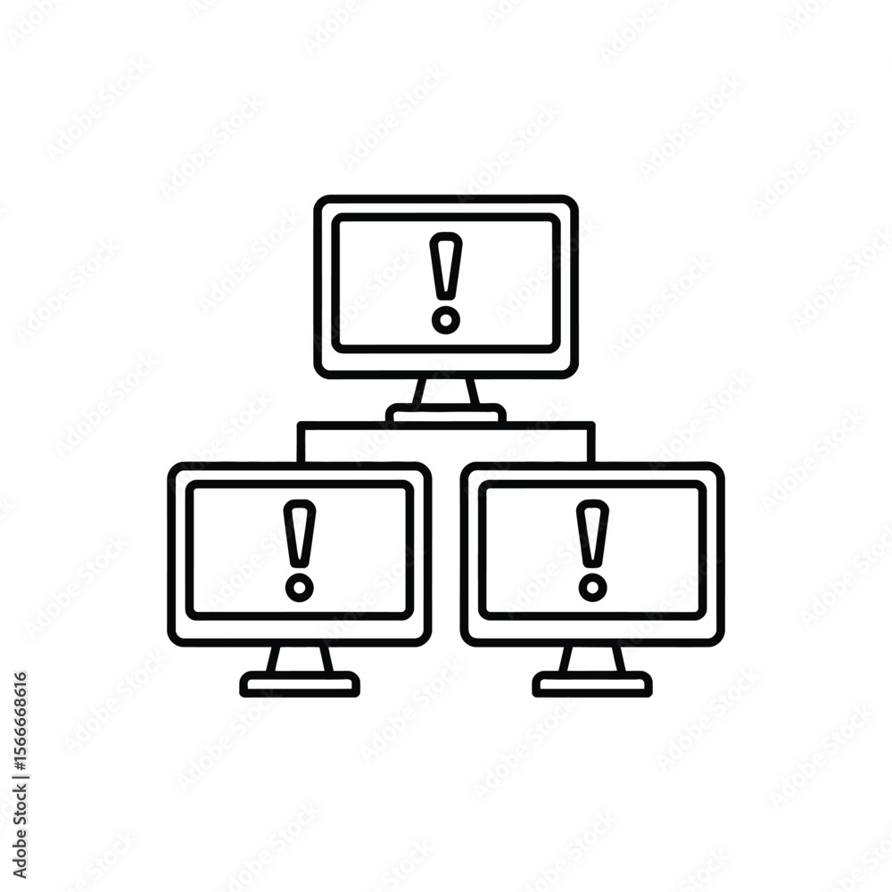 Leinwandbilder Networked computers displaying exclamation marks indicating an error or warning