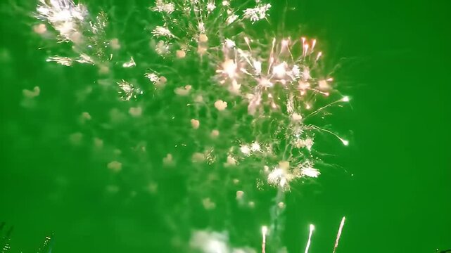 Vibrant Fireworks Display on Green Screen for Visual Effects Compositing