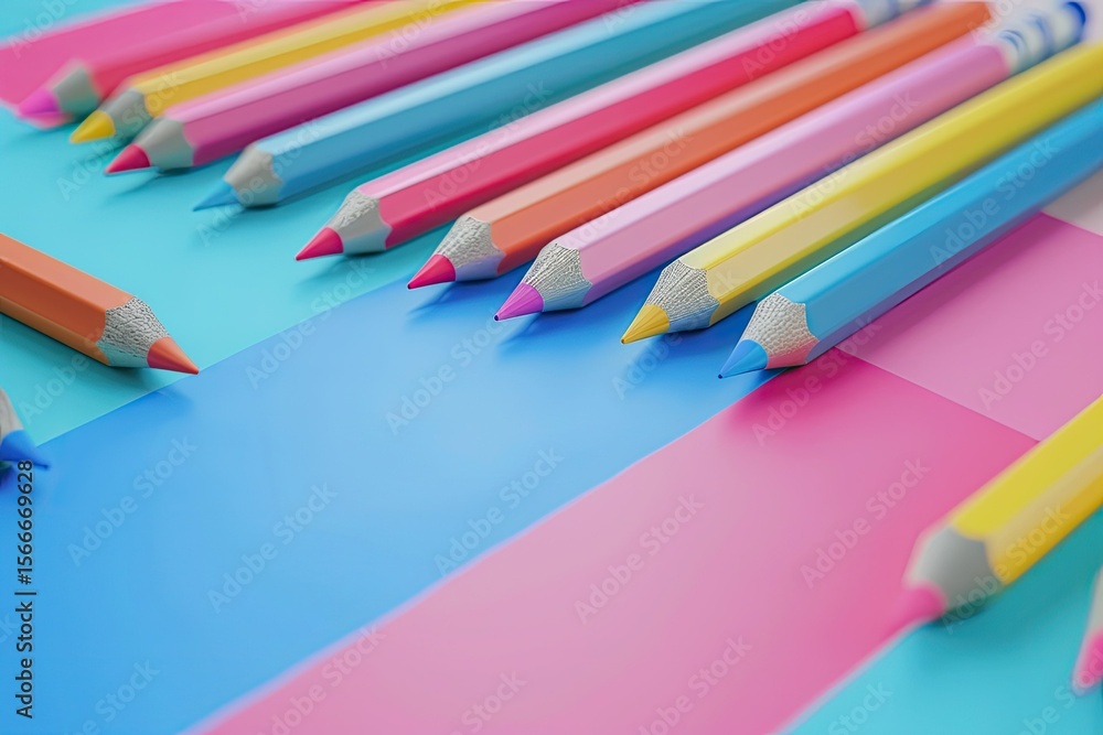 Poster flawless image of a colorful table with pencils and pencils on it
