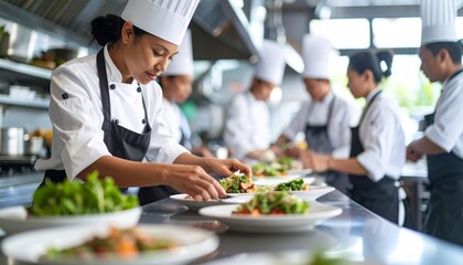 Chef preparing food with speed and precision. Ideal for culinary branding, cooking content, or restaurant visuals.