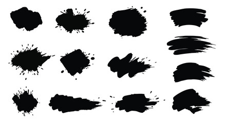 Collection of Black Ink Stains and Brush Strokes