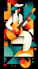 Musician playing guitar in a chaotic artistic style.