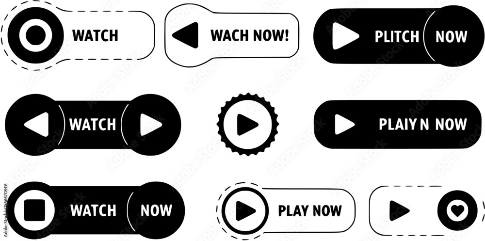 Fototapete set of watch now buttons. play video buttons in flat style. watch video. play now. web media. online
