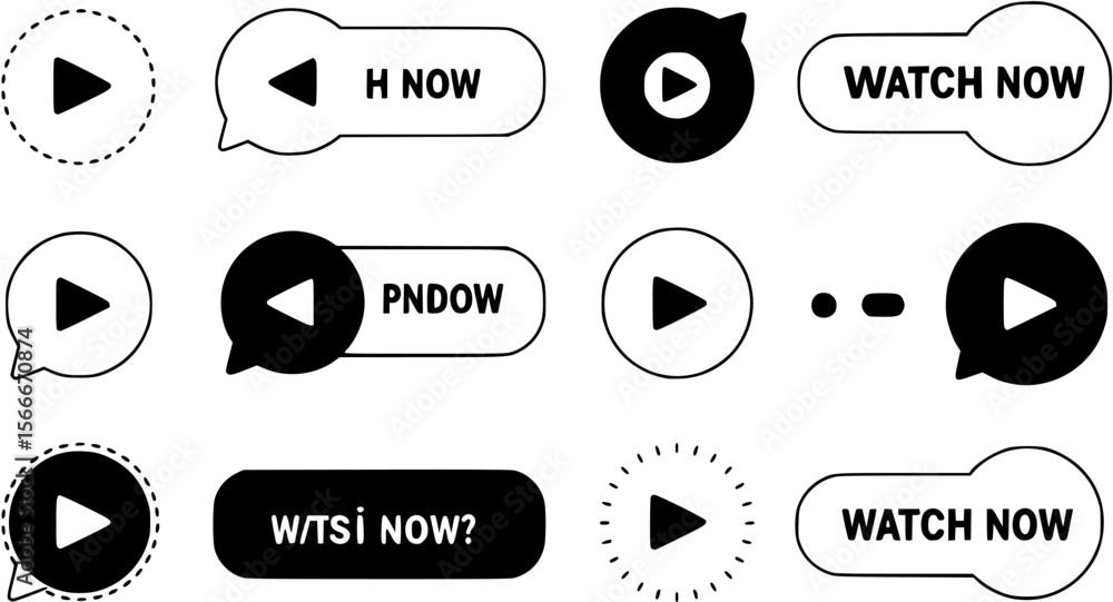 Fototapete set of watch now buttons. play video buttons in flat style. watch video. play now. web media. online