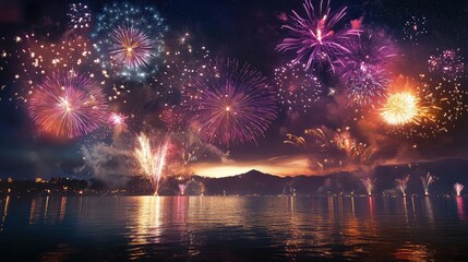vibrant fireworks over water