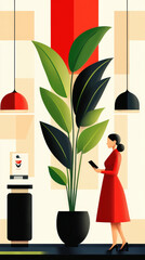 Minimalist illustration of a receptionist answering a phone call.