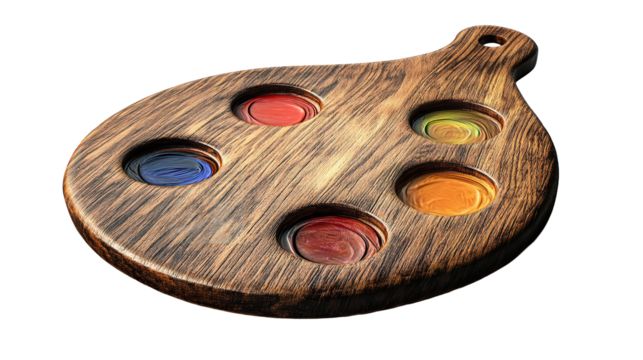 Embark on a colorful artistic journey with the wooden artist s palette a symbol of creativity on transparent background