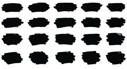 Set of Black Brush Strokes on White Background
