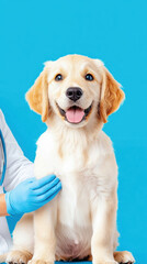 Veterinarian examining a puppy in a minimalist illustration style.