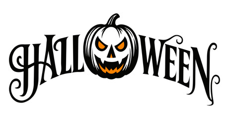 A spooky halloween pumpkin with a scary grin is isolated on white background