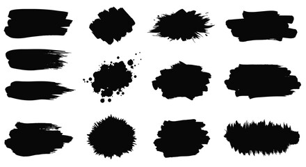 Collection of Black Brush Strokes and Ink Splatters