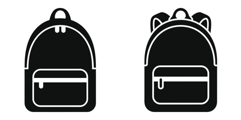 Stylish Black Backpack Icons Set - Modern School Bag & Travel Pack Silhouettes