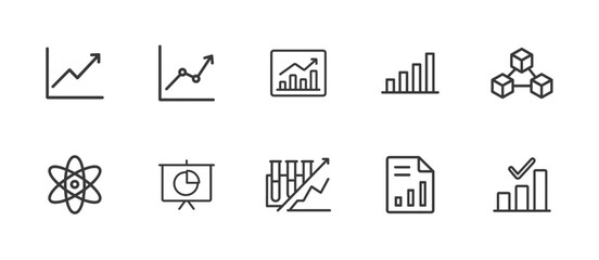 Analytics and data science line icon set. Vector