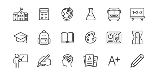 School and education line icons pack. Vector