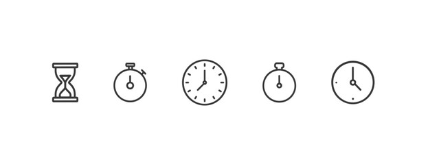 Time and clock line icons collection. Vector isolated