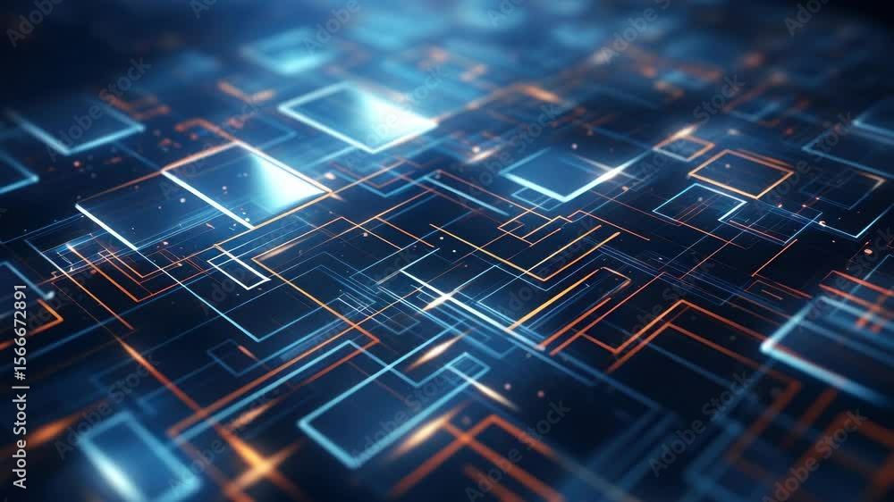 Poster futuristic digital grid with glowing lines and squares, viewed from a top-down angle. perfect for a 