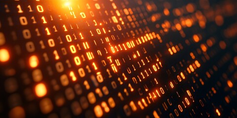 Fototapeta premium digital data stream with binary code and glowing numbers for technology and cybersecurity concepts
