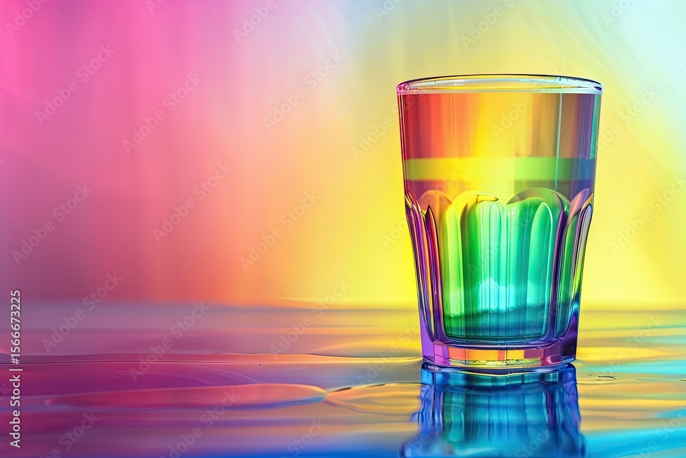 Poster high definition image of a glass with rainbow colors on it and a colorful background