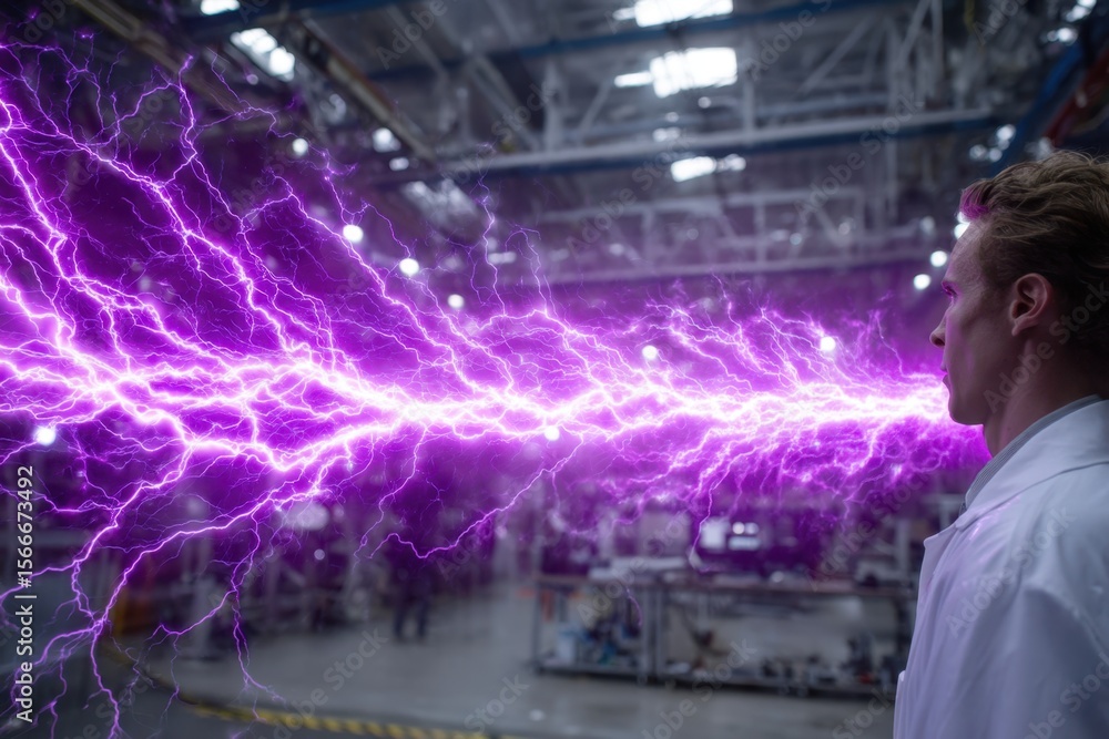 Aufkleber scientist conducting experiments with electricity in a high-tech laboratory environment