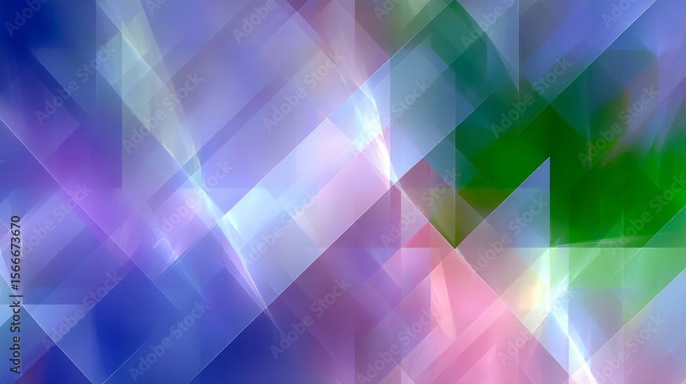 Poster dynamic abstract background with shimmering geometric shapes and a vibrant spectrum of cool and warm