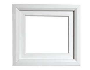 A pristine white wooden frame with mitered corners presents a clean and modern aesthetic.