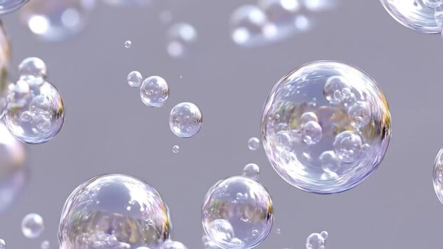 Abstract display of translucent spheres, reflecting light in a soft pastel palette.  Many different sizes,  appearing to float in mid-air against a muted background - Powered by Adobe