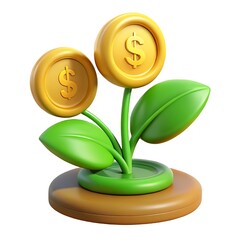Golden coins growing on green stems money finance