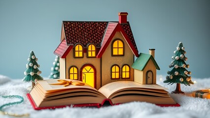 Fototapeta premium book and small house on glitter