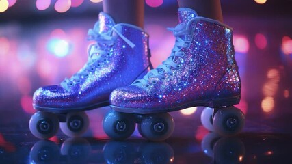 Sparkling roller skates on a disco floor. - Powered by Adobe