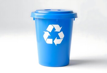 Blue recycling bin container for waste management and environmental protection sustainability concept