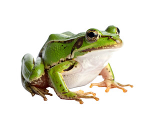 A captivating green frog with intricate skin patterns and prominent eyes observes its surroundings.