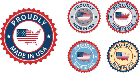 Proudly made in usa vector badges patriotic american flag seal collection