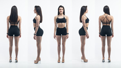Fit woman showing her perfect body from different angles
