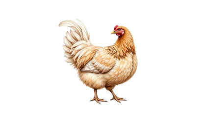 Magnificent white chicken portrait, showcasing a vibrant red beak and pristine plumage