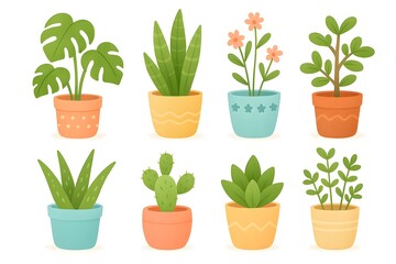 Obraz premium Charming Potted Plant Illustrations – Botanical Decor and Houseplant Designs for Gardening Inspiration