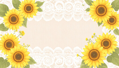 Delicate sunflower design with lace overlay creates feminine and rustic background, perfect for various creative projects