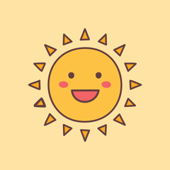 Happy Cartoon Sun with Smiling Face and Bright Yellow Rays