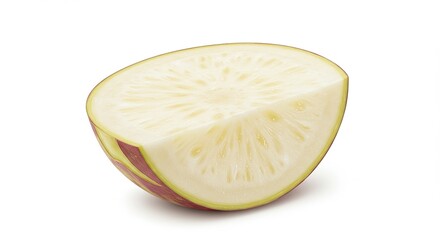 Half of a fresh and crisp white radish on a clean white background