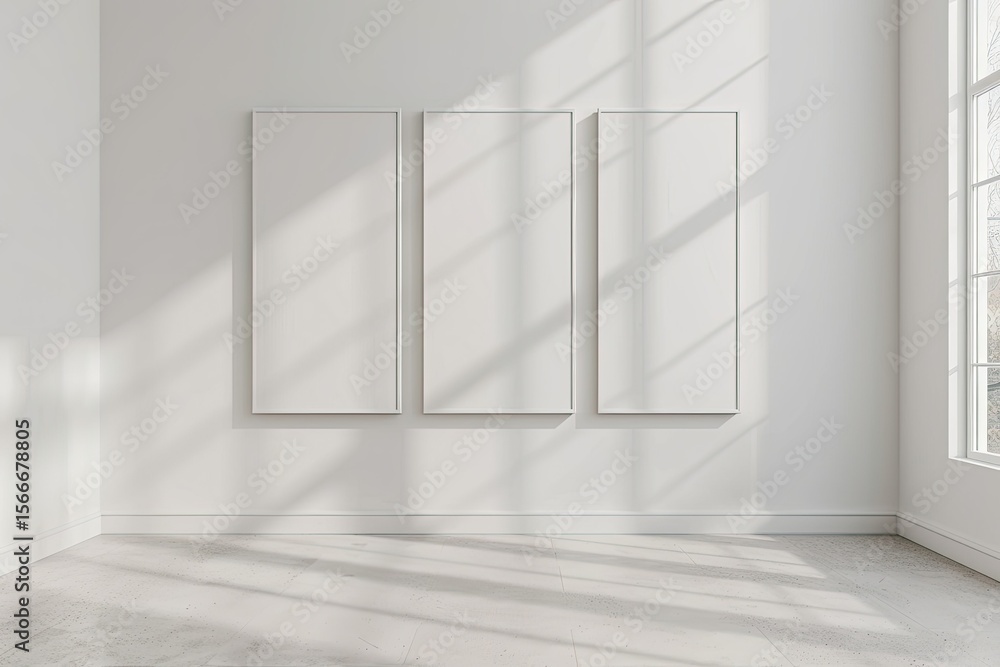 Aufkleber detailed color image of empty white wall in a room with three empty frames on it