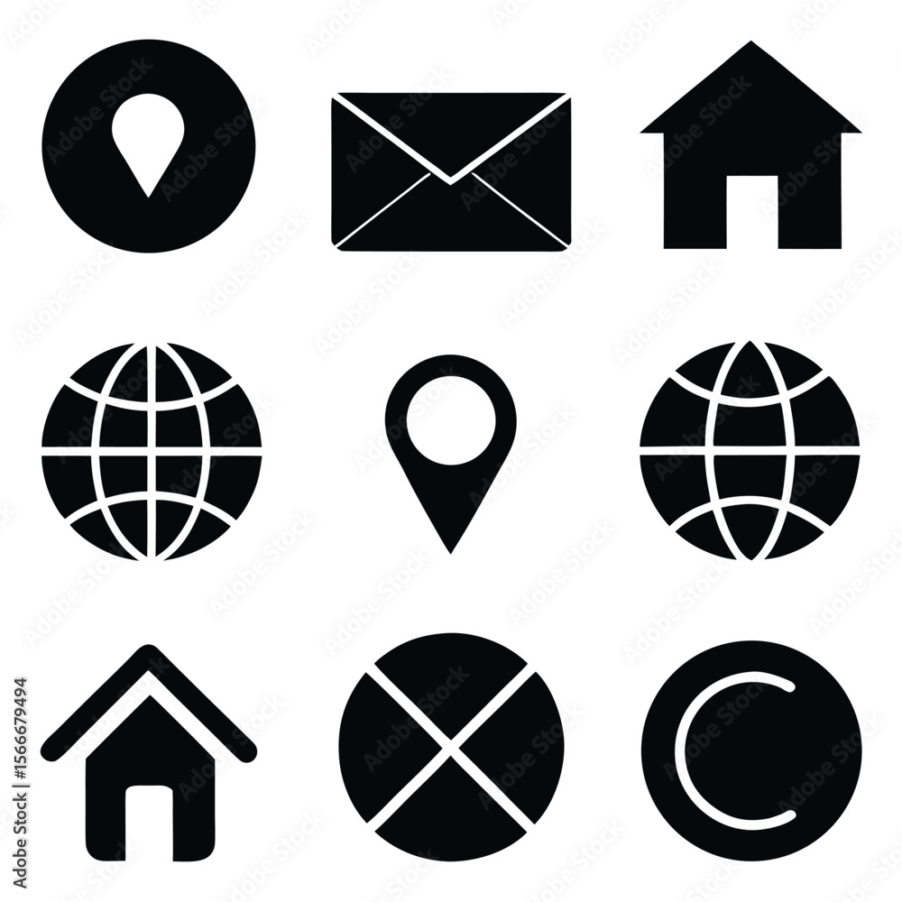 Poster vector set of web contact icons featuring mail, email, and message symbols for business communicatio