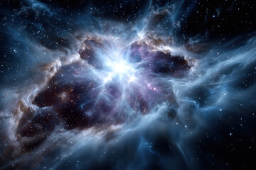 Beautiful cosmic nebula illuminated by bright stellar formations in deep space