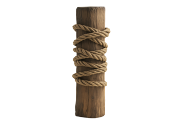 Rustic Wood Pole with Rope Wrap Isolated on Transparent Background