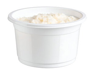 A white plastic container presents a refreshing portion of translucent, light-colored, and soft food pieces.