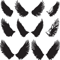 Obraz premium Simple black vector silhouettes of wings in a minimalist design.