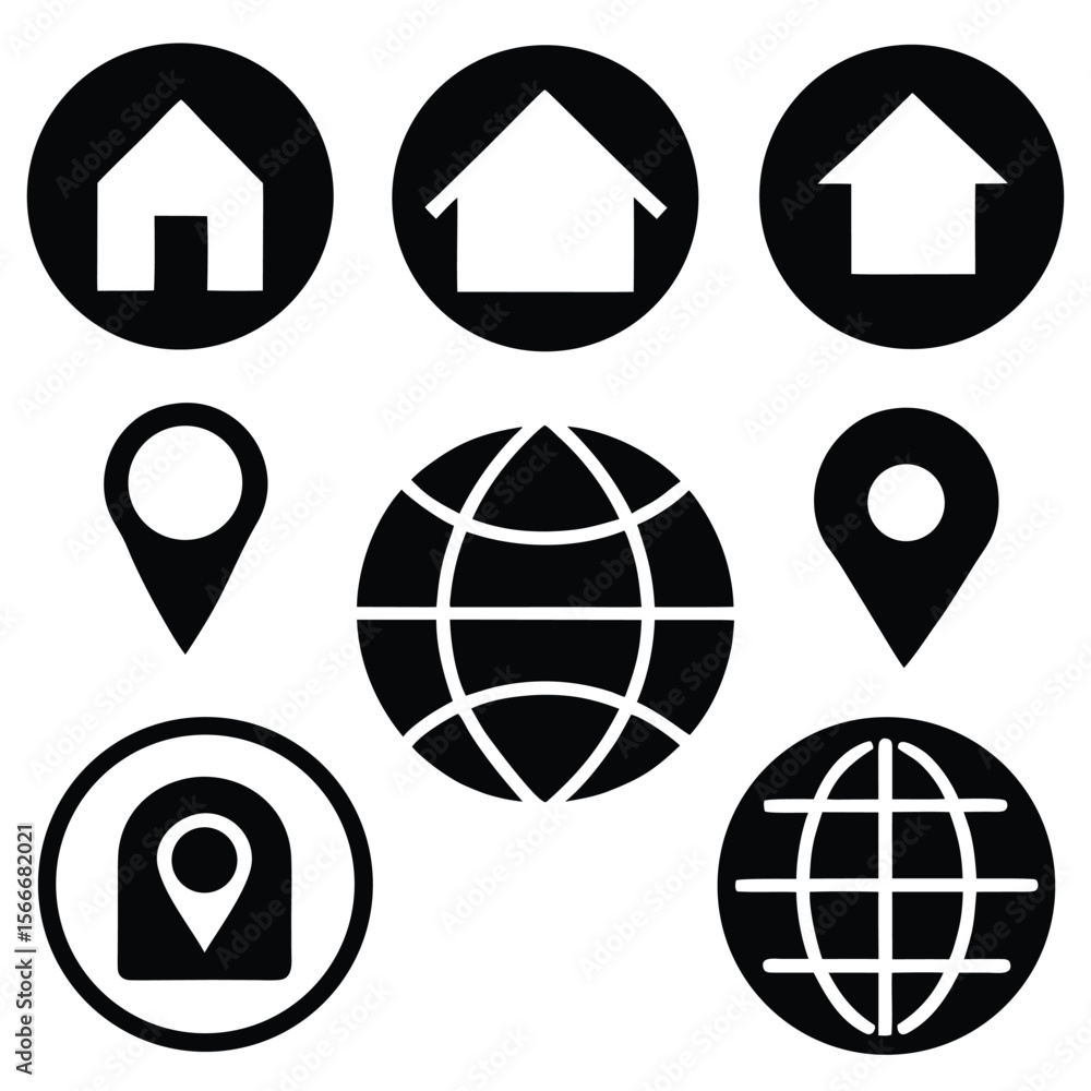 Poster vector icon set for web design with various symbols and pointers