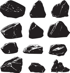 Black vector illustrations of rock silhouettes in a clean, simple design.